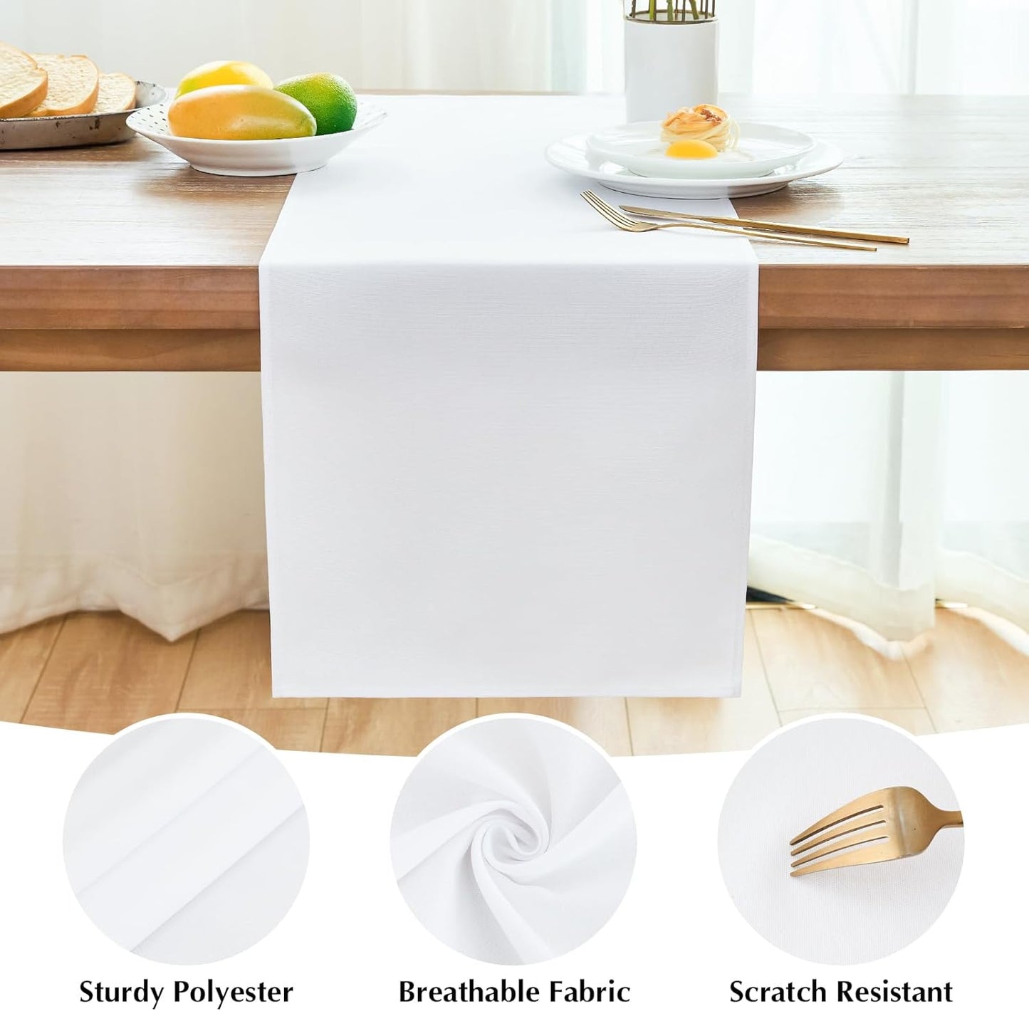 2 Pack White Table Runner 12 x 72 Inch Solid Color Farmhouse Runners Coffee Table Dresser for Daily Party Home Decoration