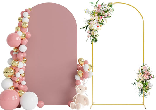 Wokceer 7.2 FT Wedding Arch Stand and Arch Cover, Metal Arch Backdrop Stand with Arch Stand Cover for Birthday Party Wedding Ceremony Bridal Baby Shower Event Decor, Light Dusty Rose