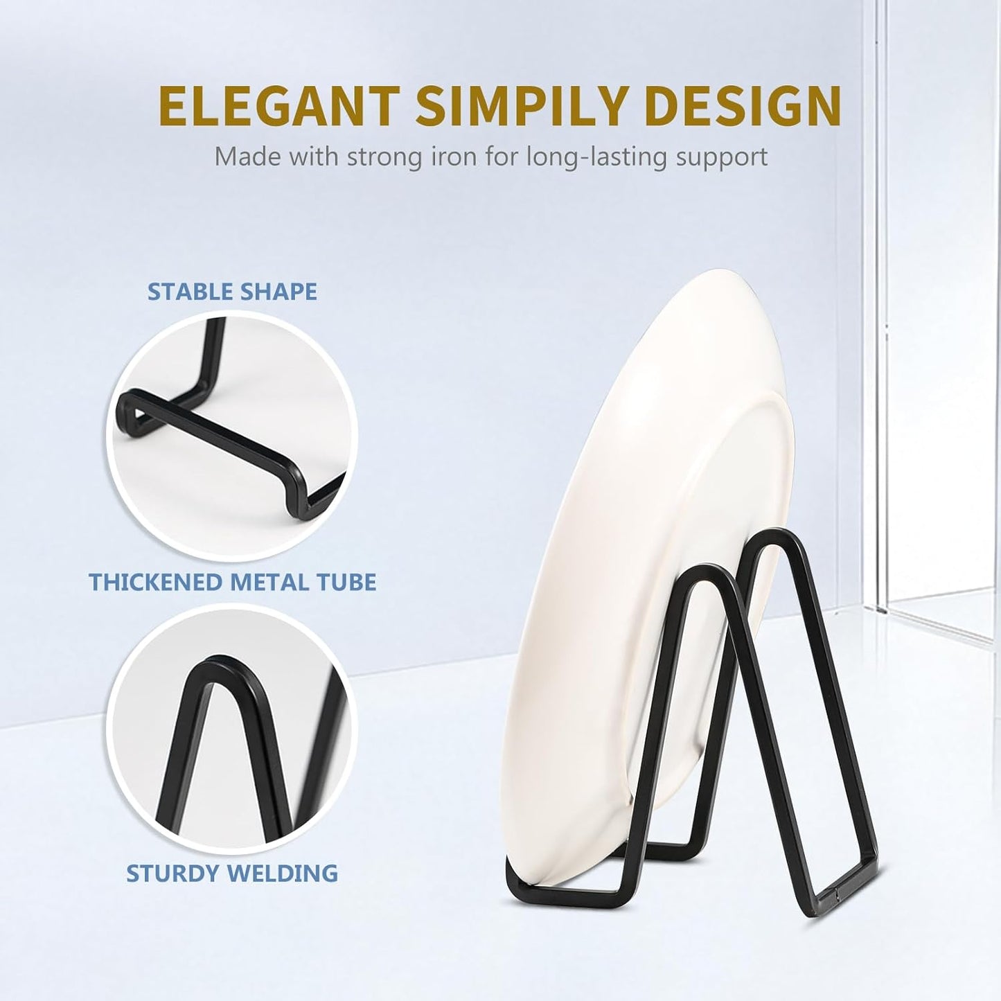 Plate Holder Easel Display Stand - 4.5 inch Metal Plate Stands for Display - Tabletop Picture Stand - Black Iron Easels for Display Pictures | Photo Frames | Book | Decorative Plates | Plaque - 4 Pack