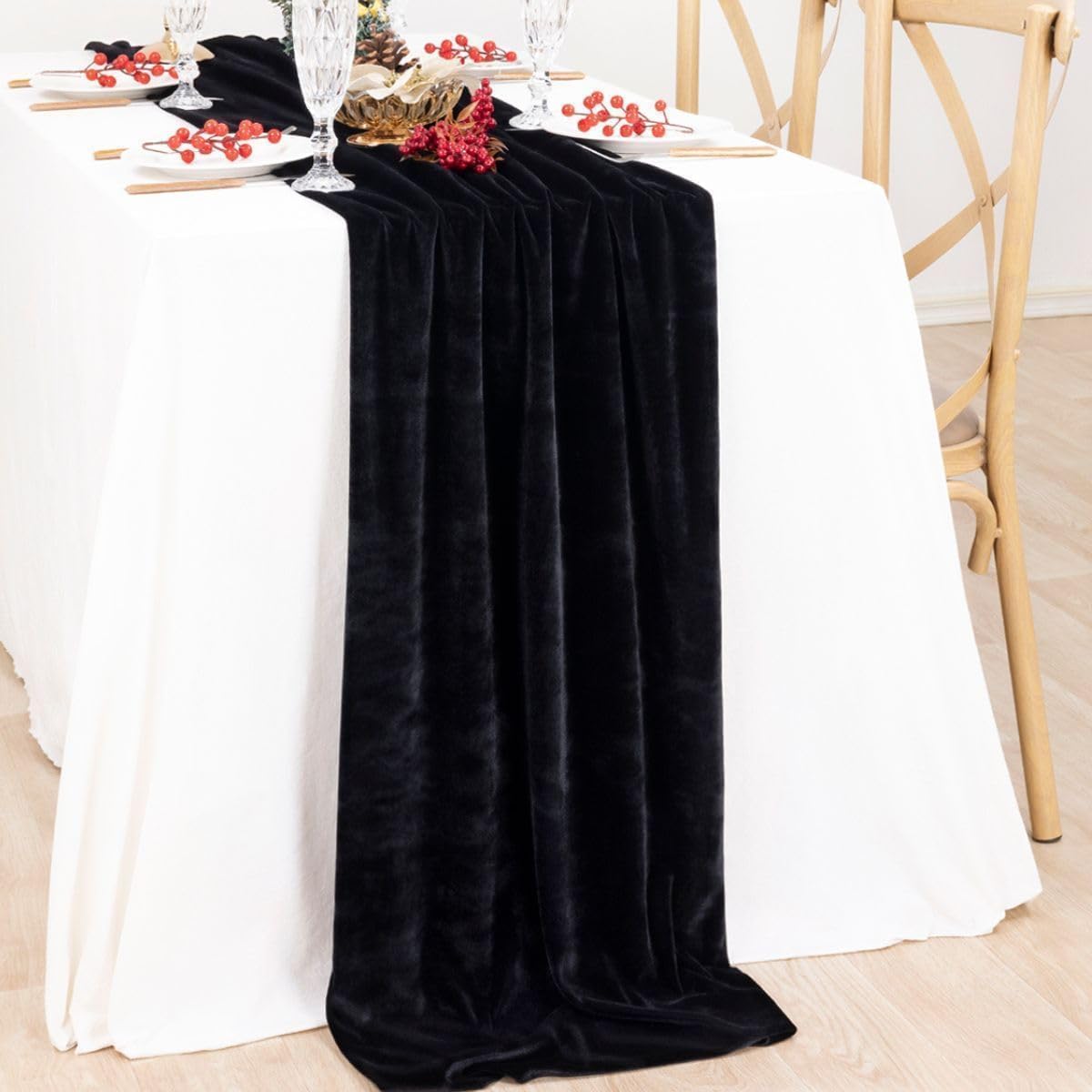 MLMC Black Velvet Table Runner 10ft Glossy Luxury Velvet Fall Table Runner 20x120 Inches Wedding Runner for Fall Bridal Shower Birthday Party Halloween Decor