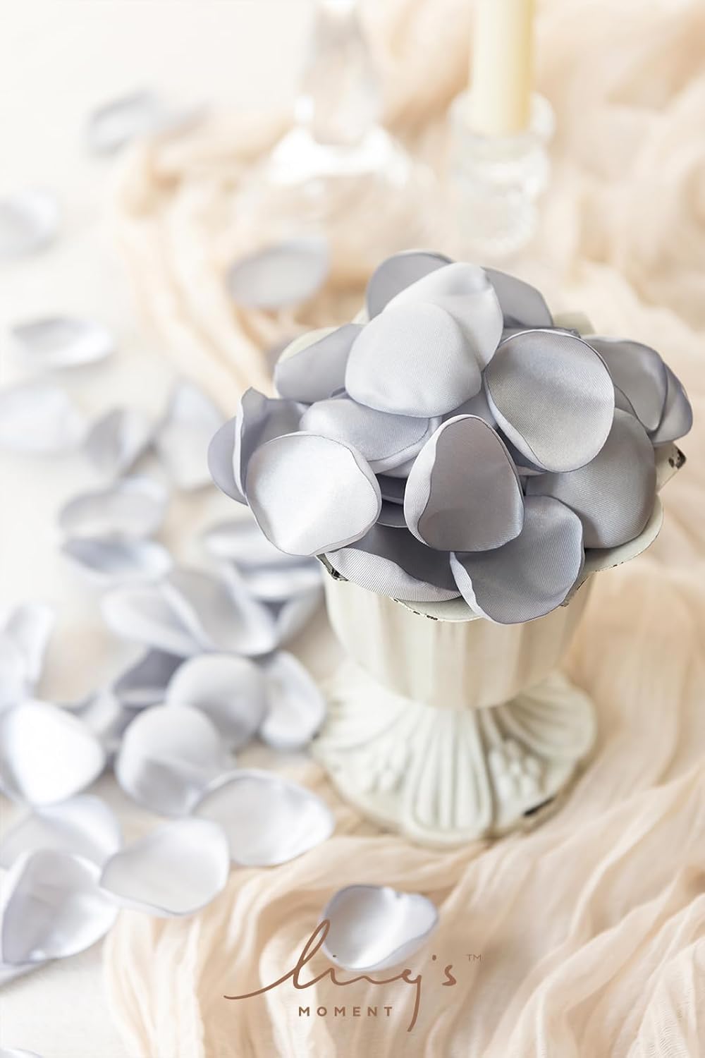 Ling's Moment Rose Petals, Silk Flower Petals for Wedding/Aisle/Flower Girl Baskets/Table Centerpiece Décor,etc.Silver 200pcs