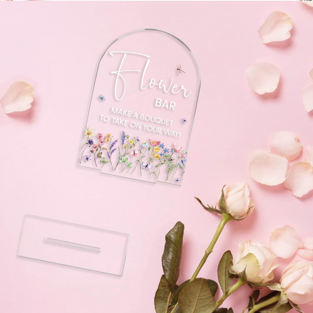 Flower Bar Sign Wedding Decor Clear Acrylic Table Sign for Marriage Parties Anniversaries Reception Cafe Hotel Party Bar Business Event