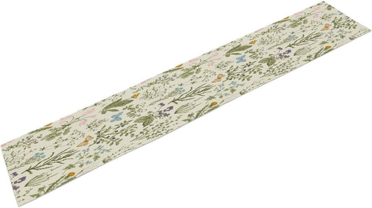 Floral Botanical Table Runner, Garden Spring Flower Botanical Butterfly Animal for Restaurant, Kitchen, Wedding, Party Rectangular Table Runner Decoration,13in（33cm） W * 72in（184cm） L