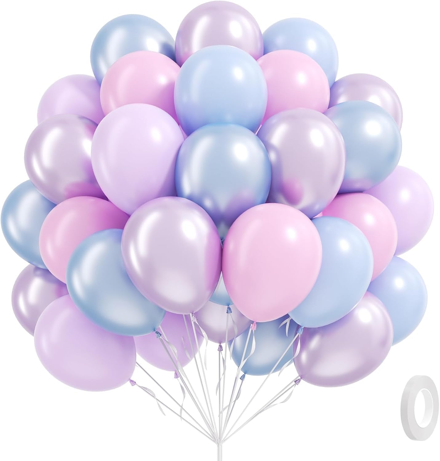 60pcs Pearl Pink and Blue Purple Balloons 12inch, Frozen Mermaid Balloons with Pastel Balloon for Mermaid Snowflake Baby Shower Birthday Party Decorations