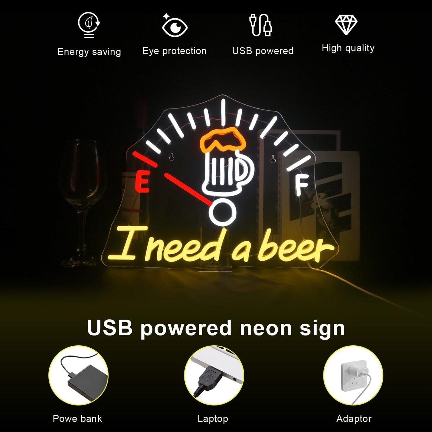 I Need a Beer Neon Sign,LED Neon Light Bar Wall Decor for Pub,Man Cave，Energy-Efficient,Shop Bar,Teen Room,Game Room Decor,Hip Hop Party Neon Signs Wall Decor,Party Bedroom Unique Gift for Beer Lovers