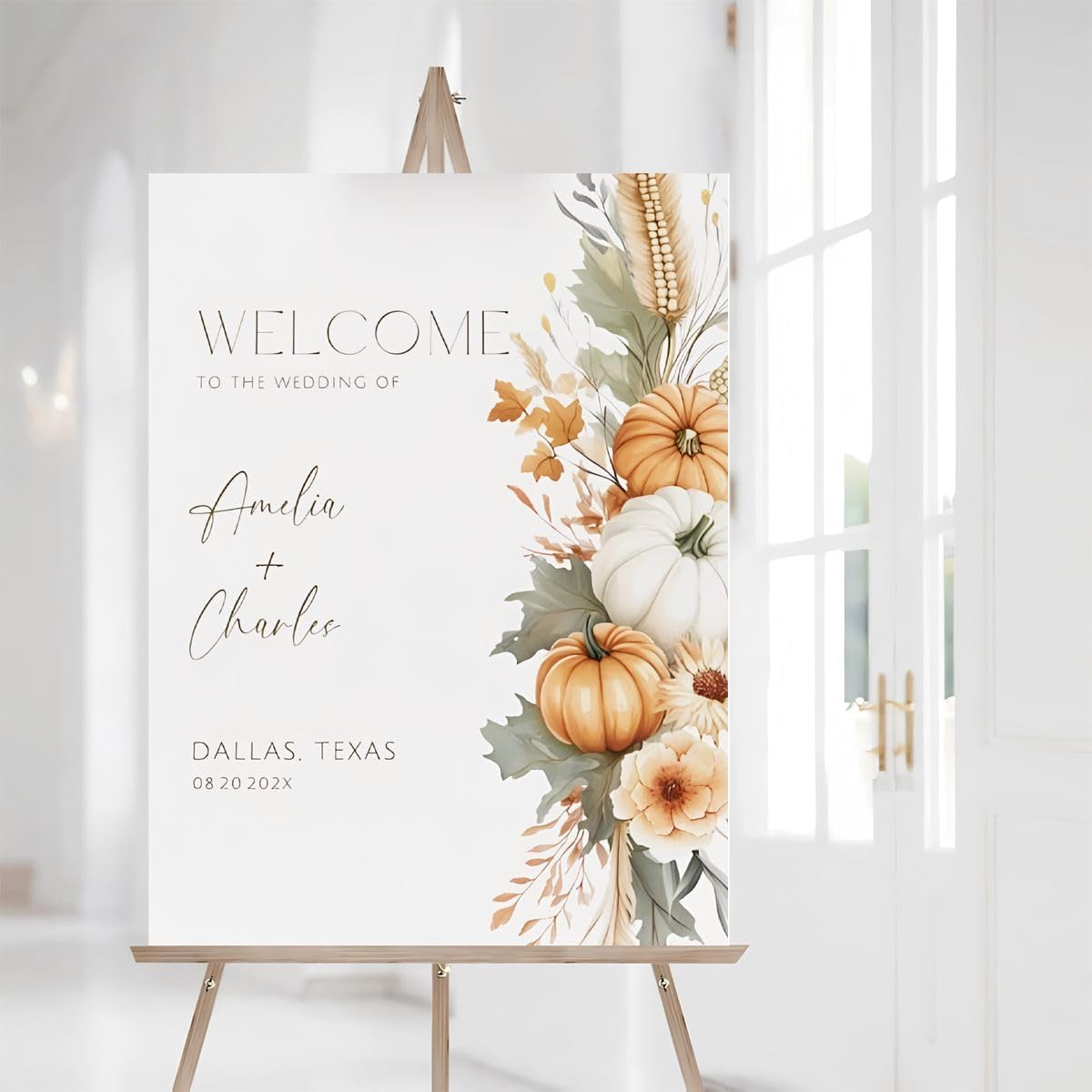 Wedding Welcome Signs Fall Flowers, Boho Pumpkin Welcome To The Wedding Of