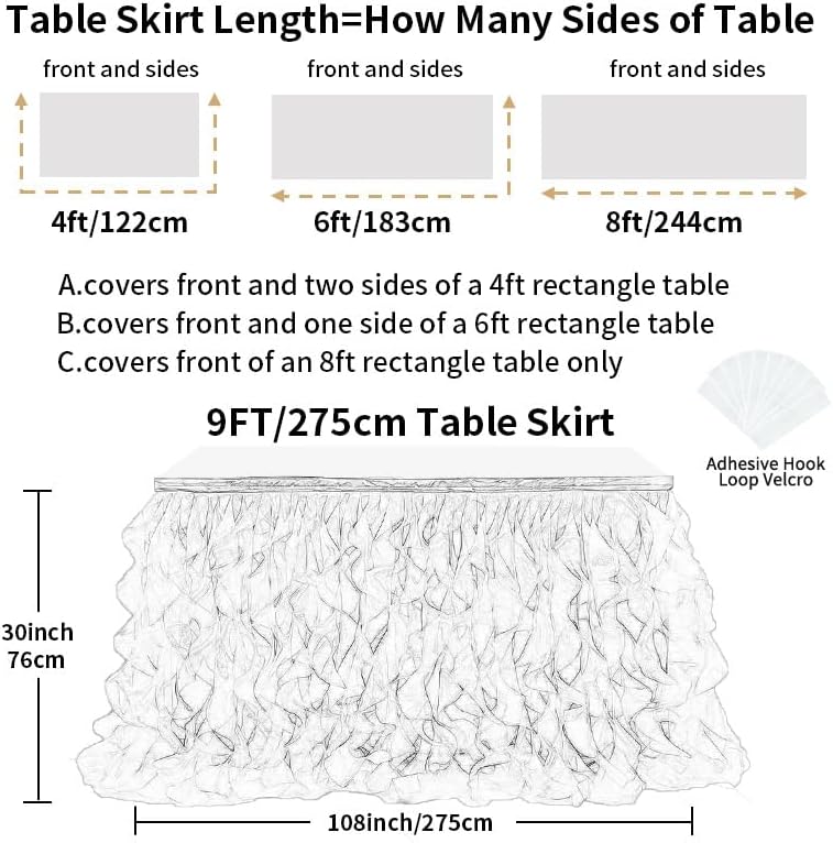 Luxury Organza Mesh Table Skirt Draping Floating Romance - Perfect for Bridal Showers, Birthday Weddings - Clear Flowing Decoration for a Wonderful Main Cake Table (Black-9ft, 108" Lx30 H)