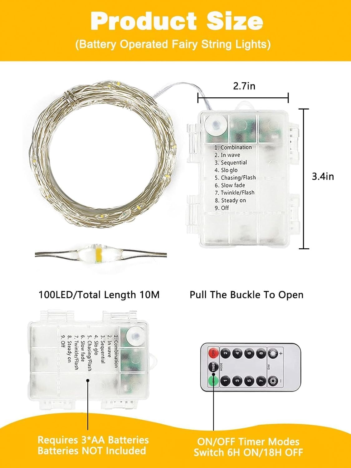 4 Pack Each 33FT 100LED Fairy Lights Battery Operated with Remote, Waterproof Twinkle Lights with Timer, Cuttable String Light Indoor & Outdoor for Bedroom Classroom Wedding DIY Christmas (Warm White)