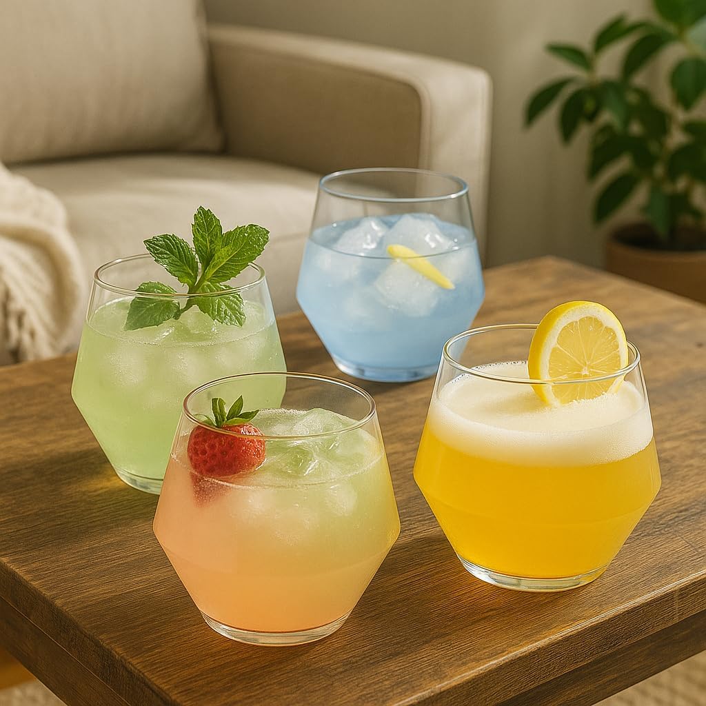 40 count Diamond Unbreakable Stemless Plastic Wine Champagne Whiskey Glasses Elegant Durable Disposable Indoor Outdoor Ideal for Home, Office, Bars, Wedding, 12 Ounce Cups Gold Rim (Color Collection)