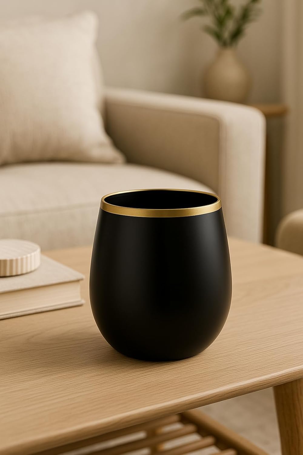 40 count Unbreakable Stemless Plastic Wine Champagne Whiskey Glasses Elegant Durable Disposable Indoor Outdoor Ideal for Home, Office, Bars, Wedding, 12 Ounce Cups Black Gold Rim Matte