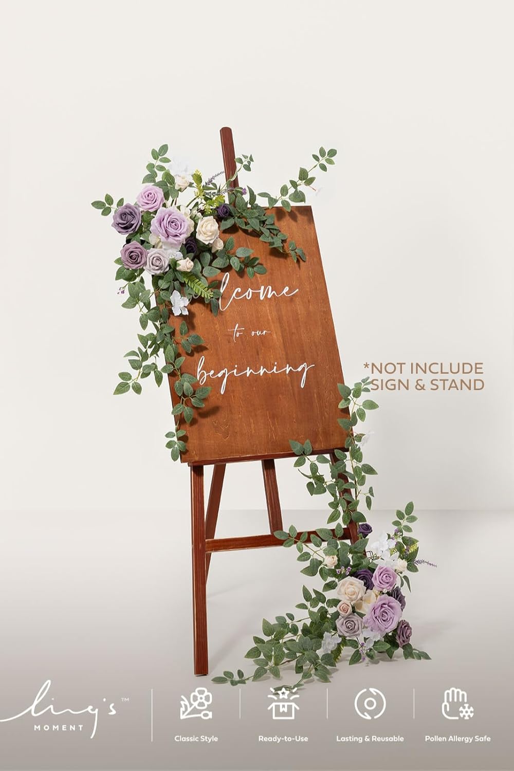 Ling's moment 2pcs Wedding Flowers Garland Artificial Floral Swag Arch Decorations Greenery Arrangements Lilac & Gold Ceremony Reception Garden Easel Wall Home Entryway Outdoor NOT Include Sign