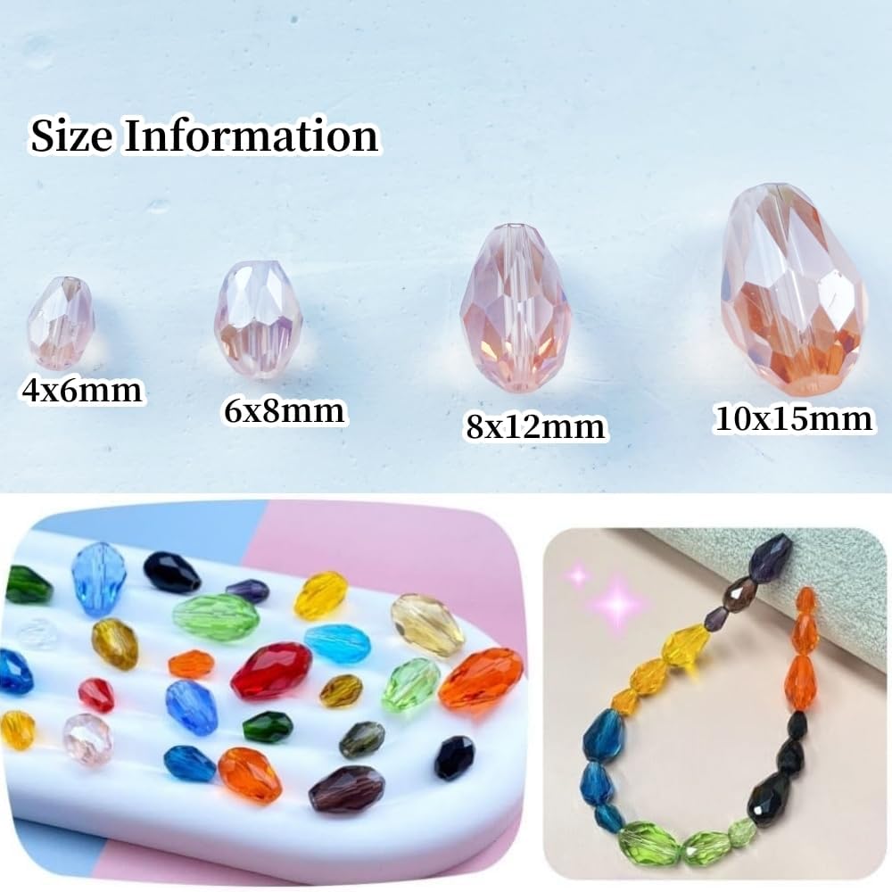 200pcs 4x6mm Teardrop Crystal Glass Beads Vertical Hole Faceted Glass Teardrop Spacer Beads for Bracelets Necklace Earring DIY Jewelry Making Craft(Pink AB)