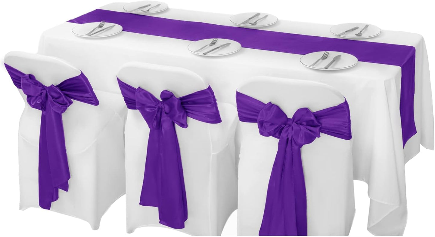 6Pack Table Runner 12 x 108 Inches Satin Silk Table Runner for Wedding, Birthday Party, Banquets, Graduations Decoration, fit Rectange and Round Table-Purple