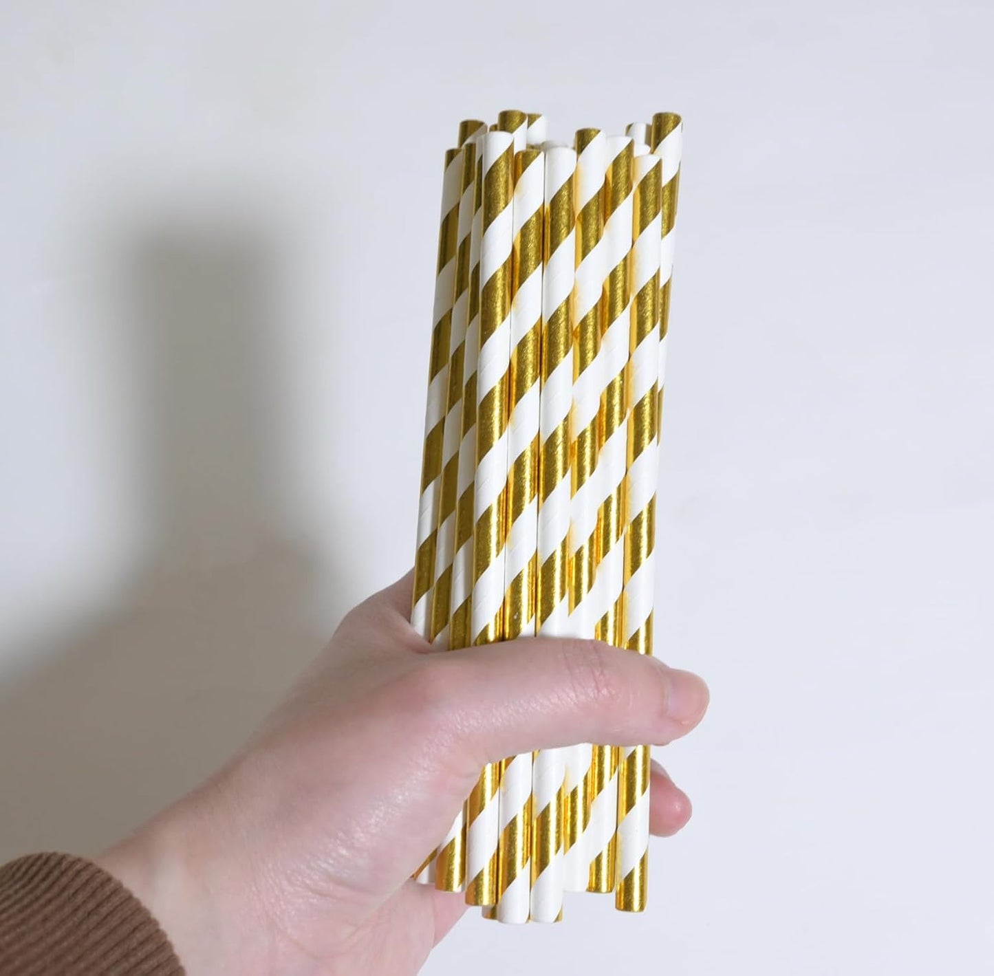 Gold White Stripe Paper Straws - 5.75 Inch Short Paper Drinking Straws, for Birthday, Wedding, Bridal, Party, Bars, Restaurants, Drinks - 500 Counts