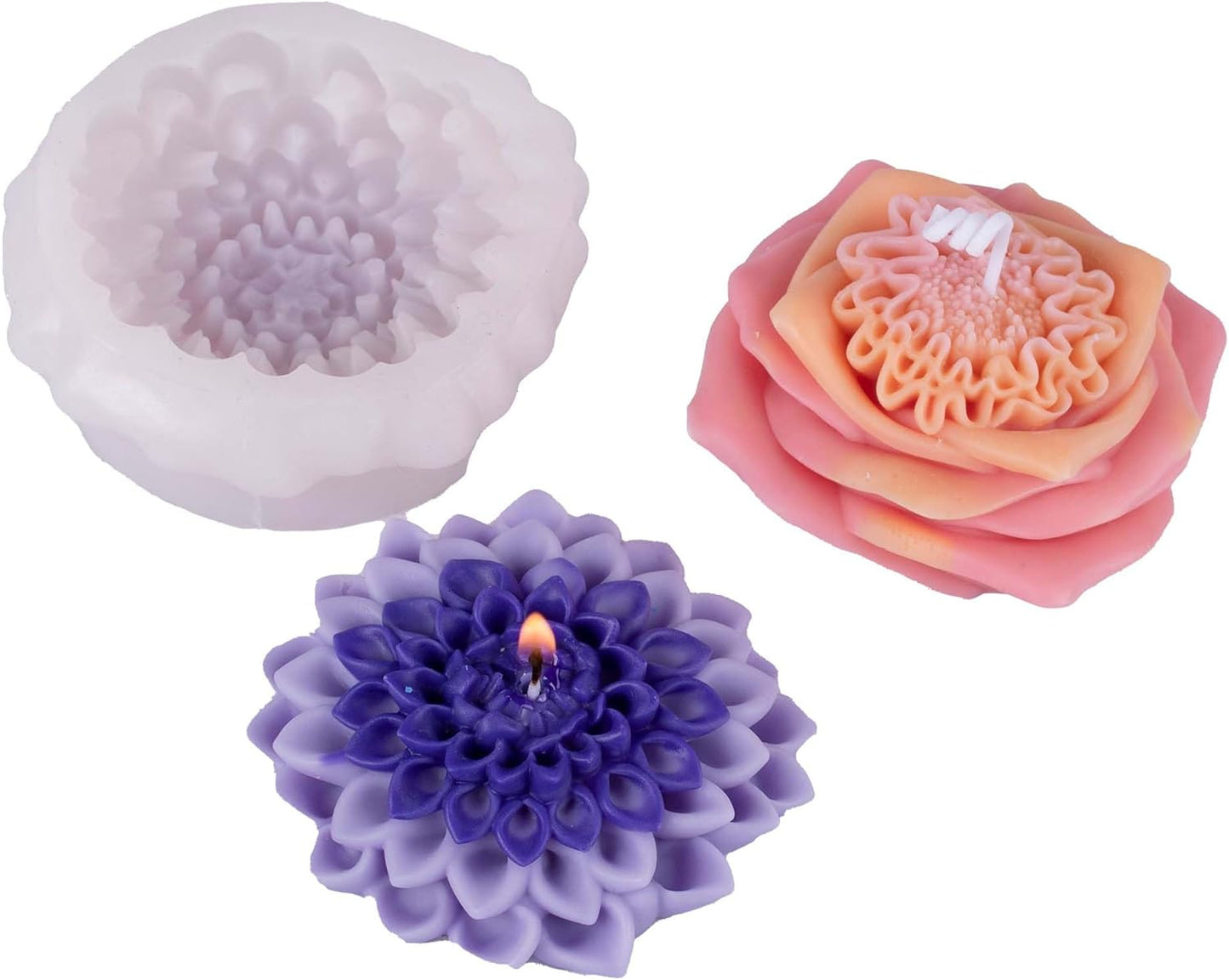 Flower Succulent Rose Peony Molds Silicone Wave Spiral Candle Mold - Silicone Resin Casting Molds for Candle & Resin & Soap Craft Supplies