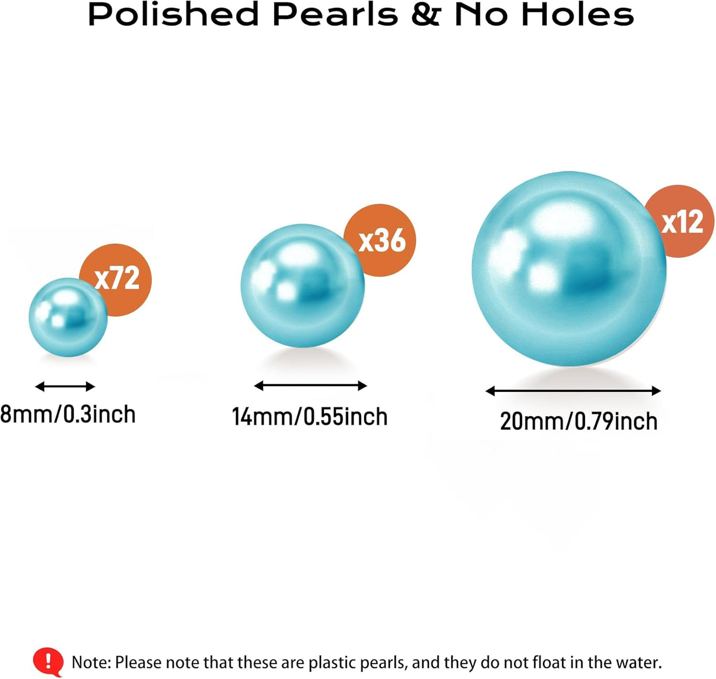 120 PCS 8/14/20mm No Hole Polish Pearl Beads for Centerpiece, Lake Blue Beads Decorative Vase Fillers, Plastics Pearls for Vases, Table Scatters, Wedding Party Decor