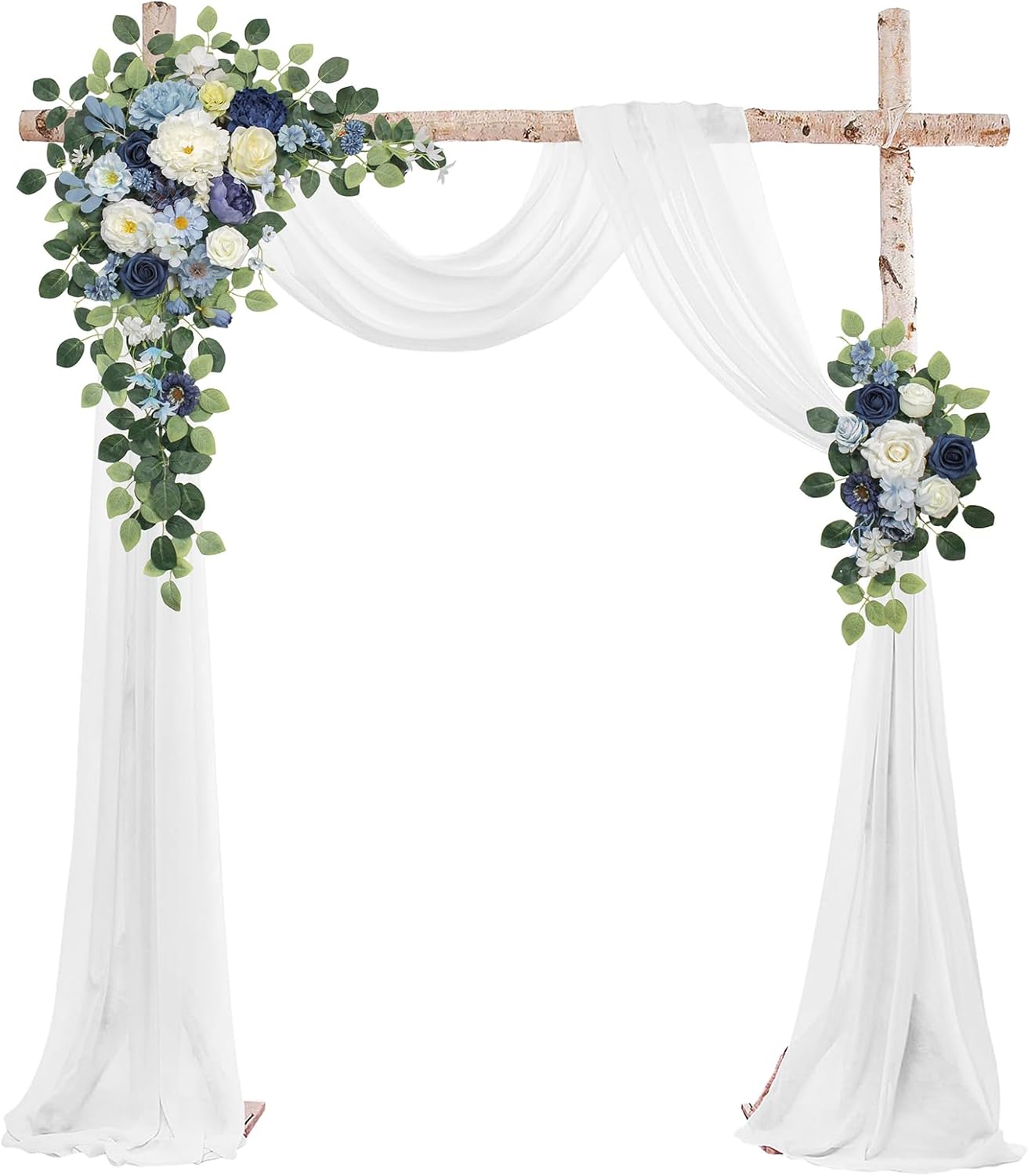 Wedding Arch Flowers Kit,Artificial Flower Arch Decor (Set of 3),2pcs Artificial Flower Arrangement with 1pc Sheer Drape for Wedding Decor Reception Backdrop Floral Decorations (Blue)
