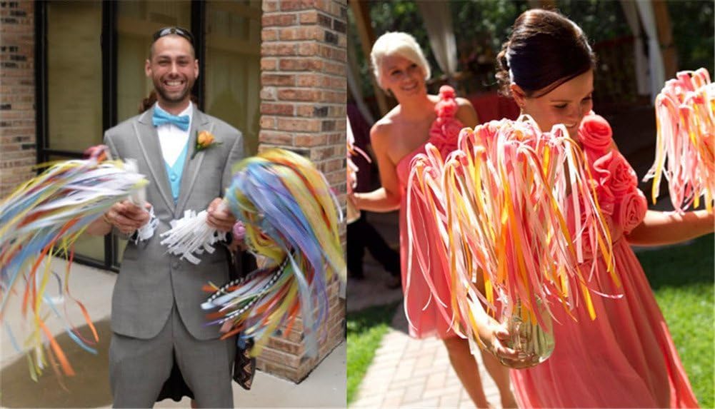 100PCS Ribbon Stick Wands Wedding Streamers with Silk Fairy Stick Wand for Wedding Party Baby Shower Send Off Party Activities Holiday Celebration Favors (White-100PCS)