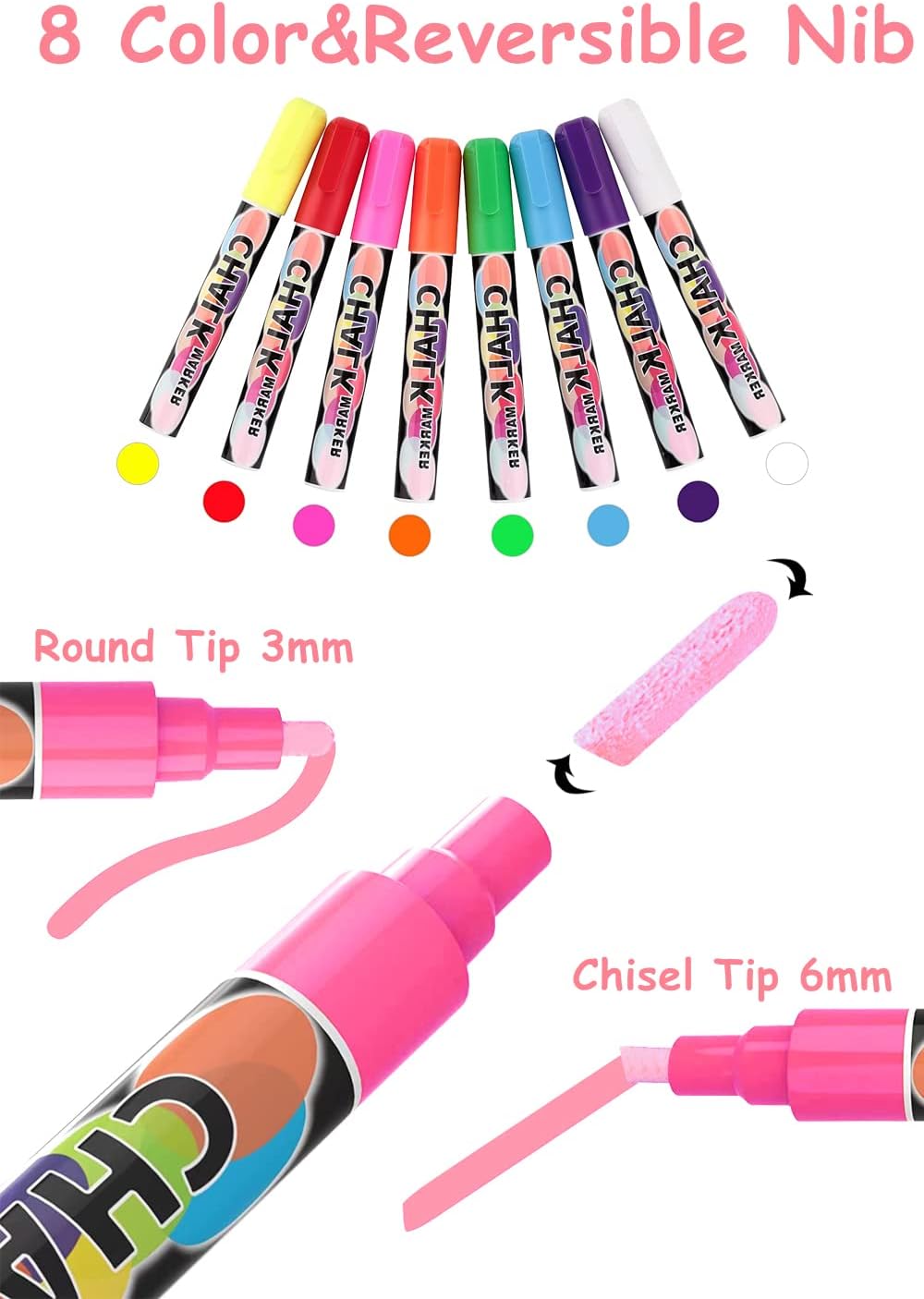 Rustic Whitewash Double Sided Chalkboard, 7.5"*8.6" Tabletop Stand, Small Countertop Chalkboard Easel with 8Pcs Liquid Chalk for Menu, Kitchen, Restaurants, Bar, Wedding and Home Decor