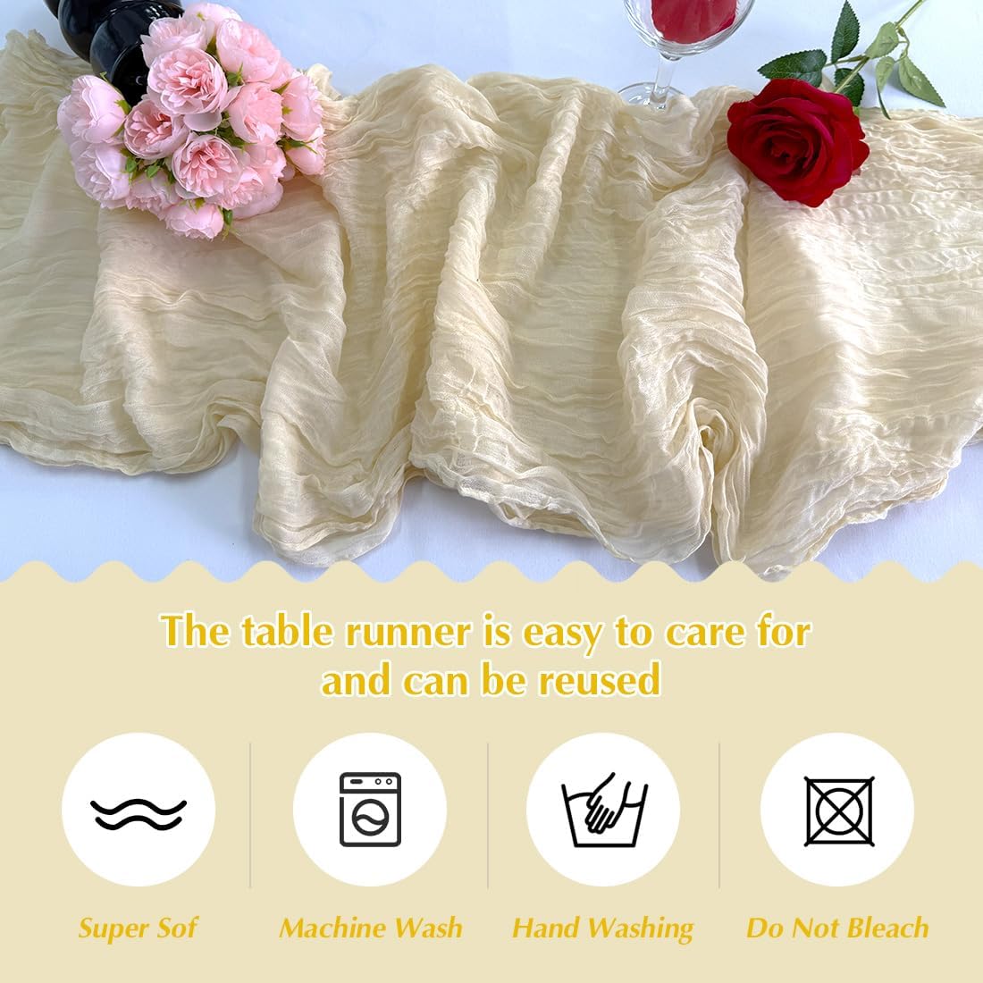 Beige Cheesecloth Table Runner -21*120Inch Long Boho Wedding Table Decor, Rustic Gauze Fabric Runner for Bridal Showers, Baby Showers & Parties (Sheer, Lightweight, Wrinkled Design)