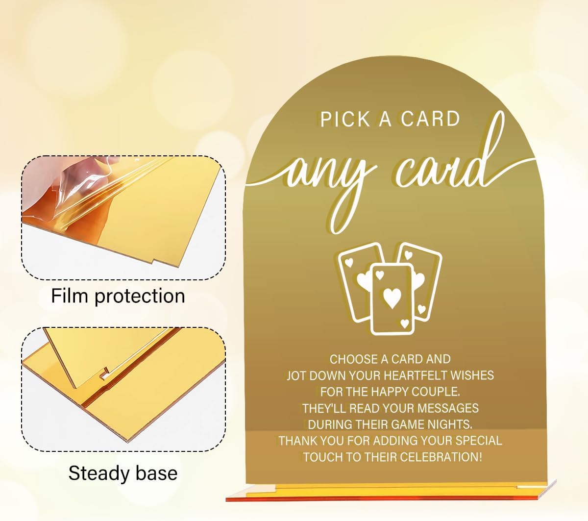 Acrylic Wedding Sign, Bridal Shower Decorations, Pick A Card Sign for Ceremony, Modern Font Table Signs, Gold Mirror Arched Acrylic Tabletop Signs for Wedding Reception and Event Party