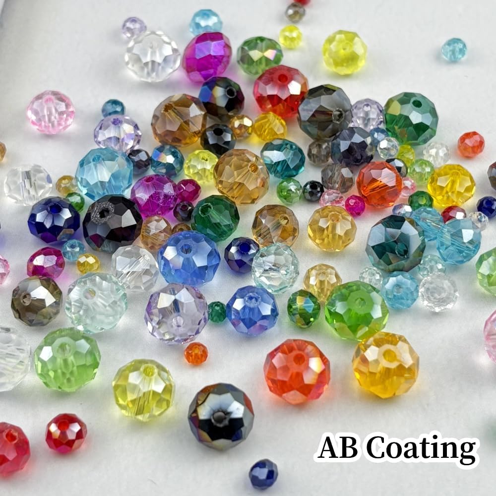 100pcs 8mm Crystal Glass Beads for Crafts Faceted Rondelle Glass Beads for Jewelry Making Crystal Spacer Beads for Necklaces Bracelets Earrings DIY Craft(Peacock Blue AB)