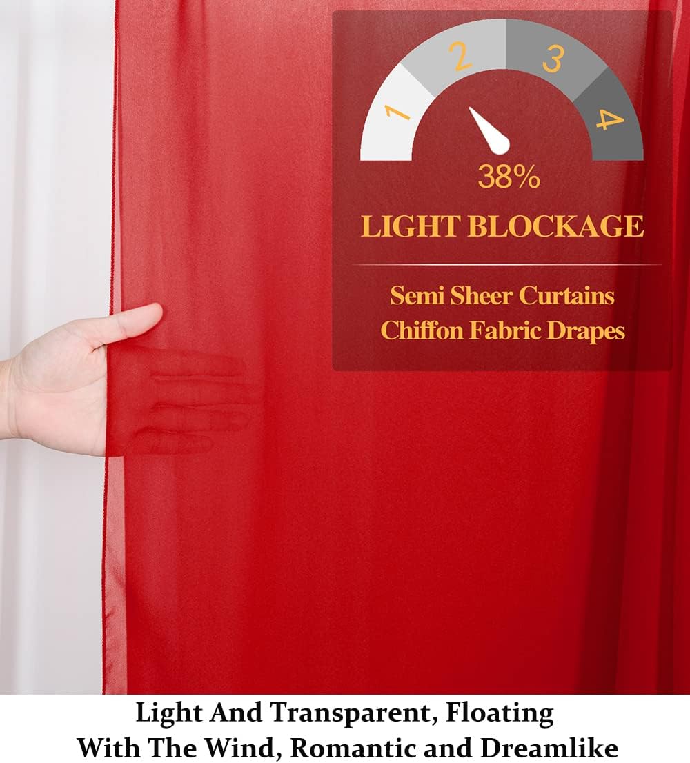 DUOBAO Red Chiffon Backdrop Curtain-2 Panels 29x120-Inch Wedding Chiffon Backdrop Drapes Beach Curtains for Living Room Voile Window Curtain Photography Backdrop for Wedding Ceremony