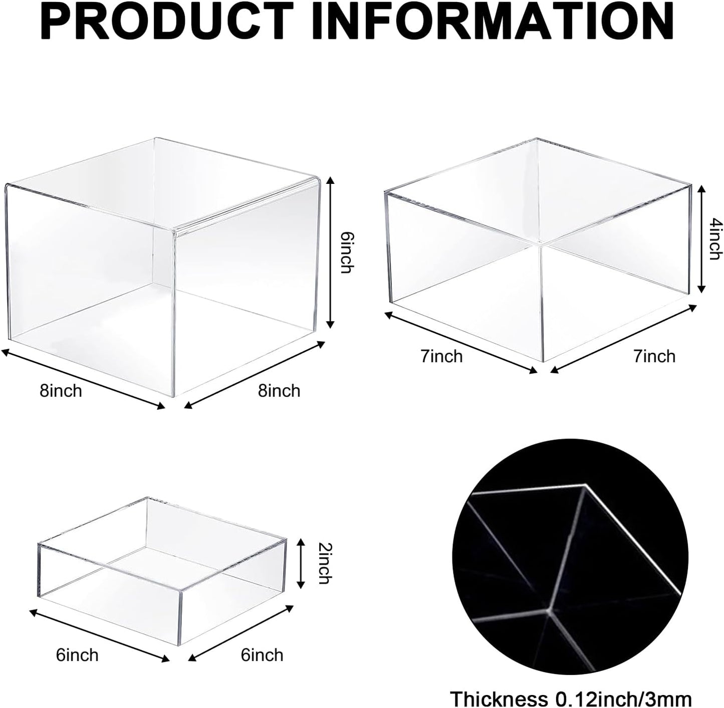 6 Pcs 3 Size Acrylic Cube Display Risers Acrylic Boxes Dessert Display Nesting Cubes, Buffet Risers with Hollow Bottom for Jewelry Collectibles Cosmetics Figures Show