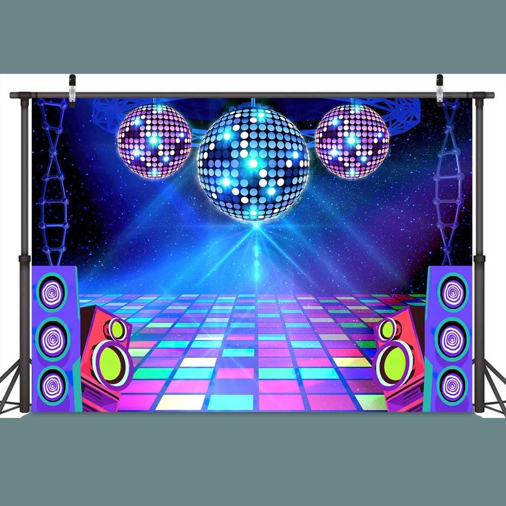 Dance Party Backdrop Retro 80s 90s Theme Stage Dance Ball Music Birthday Party Decoration DJ Photography Background 10 x 8 ft for Baby Shower Picture Photo Shoot Polyester Fabric, Blue