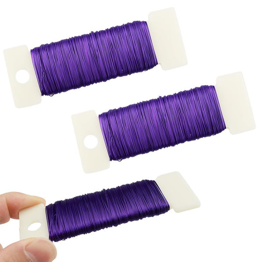 HAHIYO 26Gauge Purple Metal Floral Wire - 3 Rolls, 115 Yards (345 Feet) - Flexible Paddle Wire for Craft, Christmas Wreath, Flower Arrangement, Bouquet Wrapping, Wedding, DIY