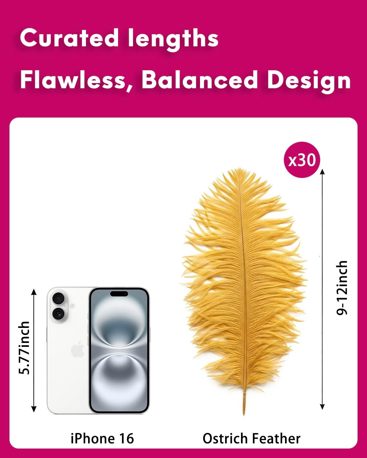 NEWONG 30pcs Gold Ostrich Feathers Natural Bulk 9-12inch(23-30cm) Vase Craft Wedding Home Party Centerpieces Christmas Day Decoration