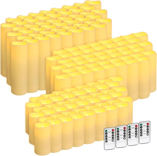 144-Pack LED Flameless Candles with Remote Control - Battery Operated, Timer, Dimmable, 3D Flame Flickering , Perfect for Halloween Christmas Parties,Wedding,Home Decor ,Gift and Special Occasions.