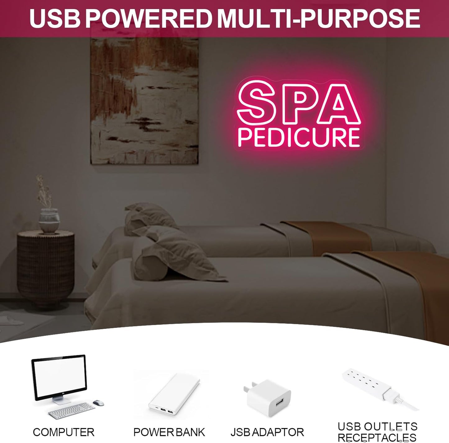 SPA Pedicure Neon Sign for Nail Salons, LED Spa Shop Cutcom Sign Lights Business Wall Decor for Beauty Salon Studio Room ART Decorations, 15.7"x7.3"