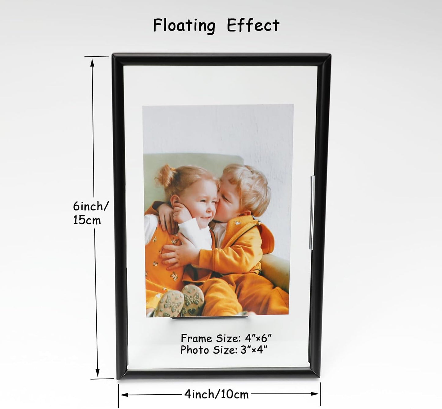 Black Floating Frame (4"x6",Vertical) with Romantic Heart, For Picture Sizes 3x5, 2x3,1x2, Tabletop Shelf Photo Frame, Classy Gift For Festival, Home or Wedding…