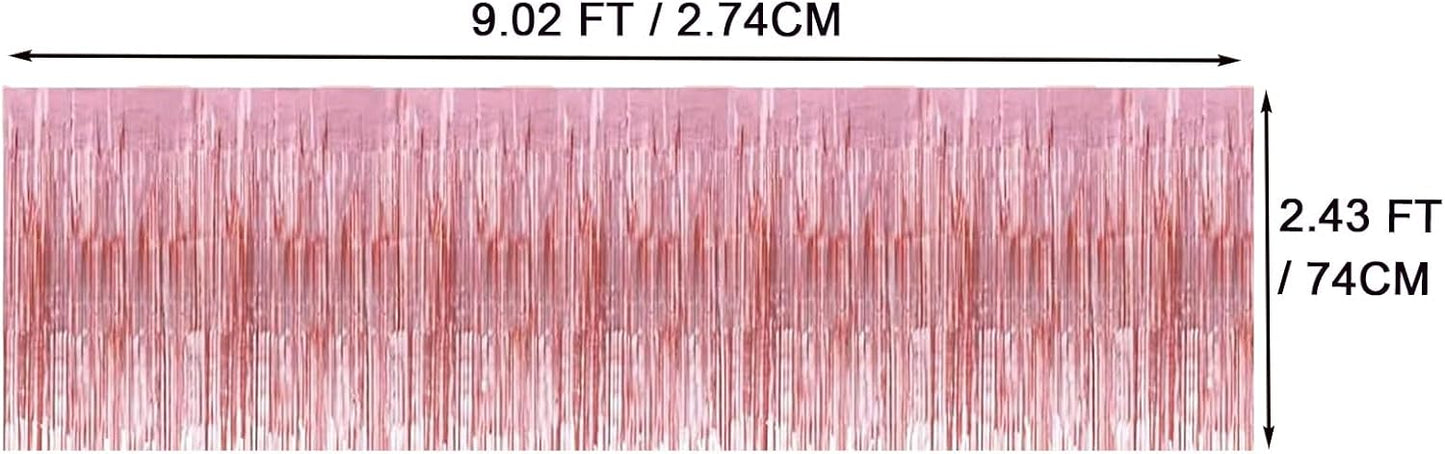 4 Pack Metallic Foil Fringe Tinsel Table Skirts,29x108 Inch Party Disposable Table Skirt Banner for Hotel Banquet Parade Floats Mardi Gras Holiday Birthday Wedding New Year Party Decoration(Pink)