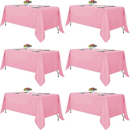 Fitable Pink Rectangle Tablecloths for 6 Foot Tables, 6 Pack - 70 x 108 Inches - Stain Resistant and Washable Table Clothes, Polyester Fabric Table Covers for Wedding, Party, Banquet, Buffect