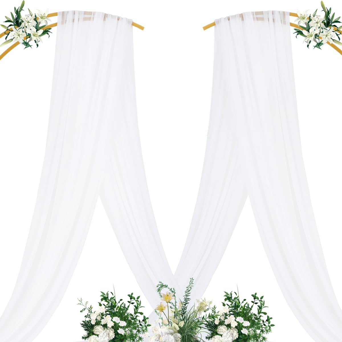 MLMC White Sheer Wedding Arch Draping Fabric 1 Panel 29" x 20 FT Extra Long Airy Gauze Drapes Backdrop Curtains 6.6 Yards Light Weight Outdoor Drapery Panels for Wedding Ceremony Church Events Decor