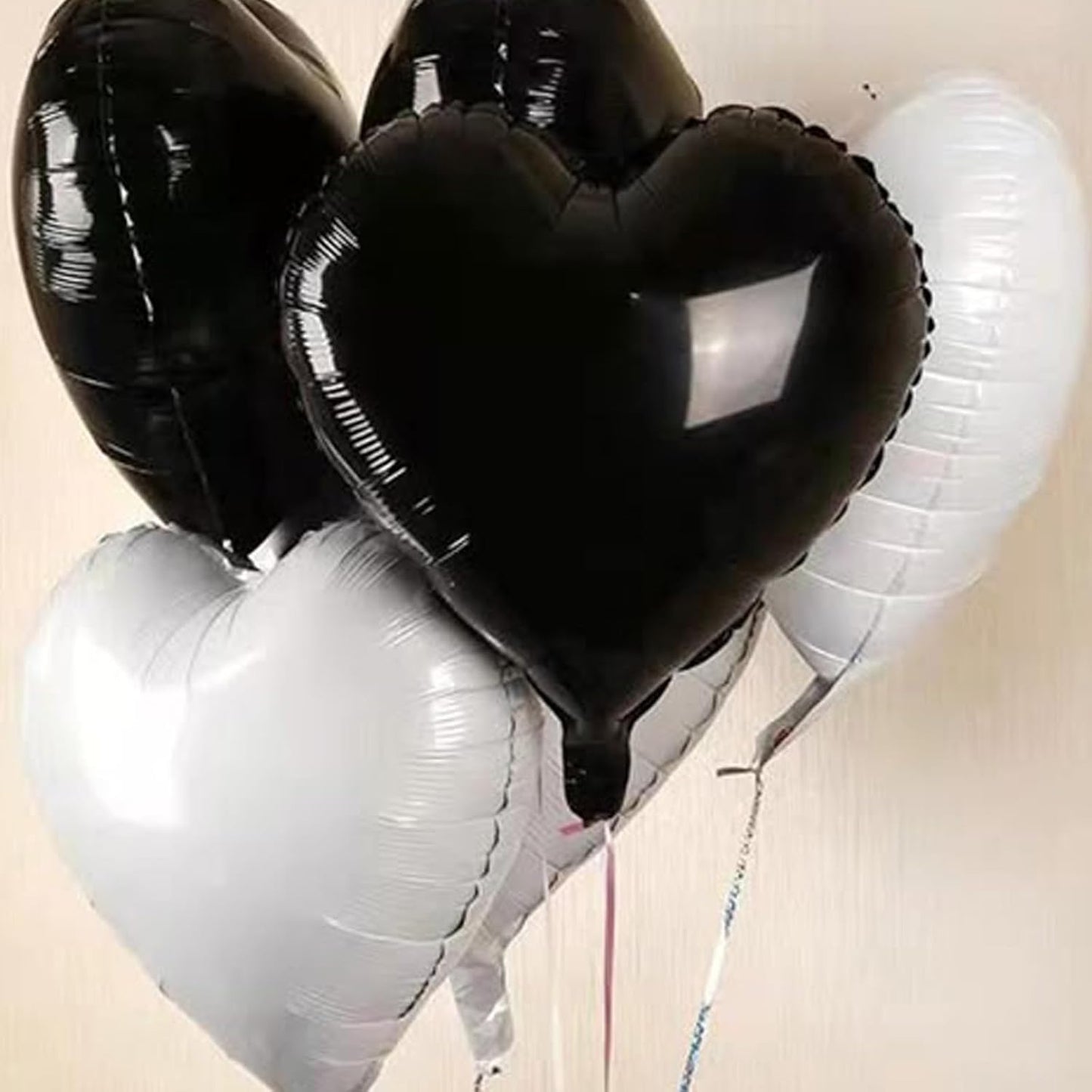 Black White Heart Balloons, 18 Inch Black and Cream White Heart Shape Balloon, 12PCS White Sand Black Helium Foil Heart Balloon for Birthday Wedding Bridal Shower Bachelorette Party Decorations