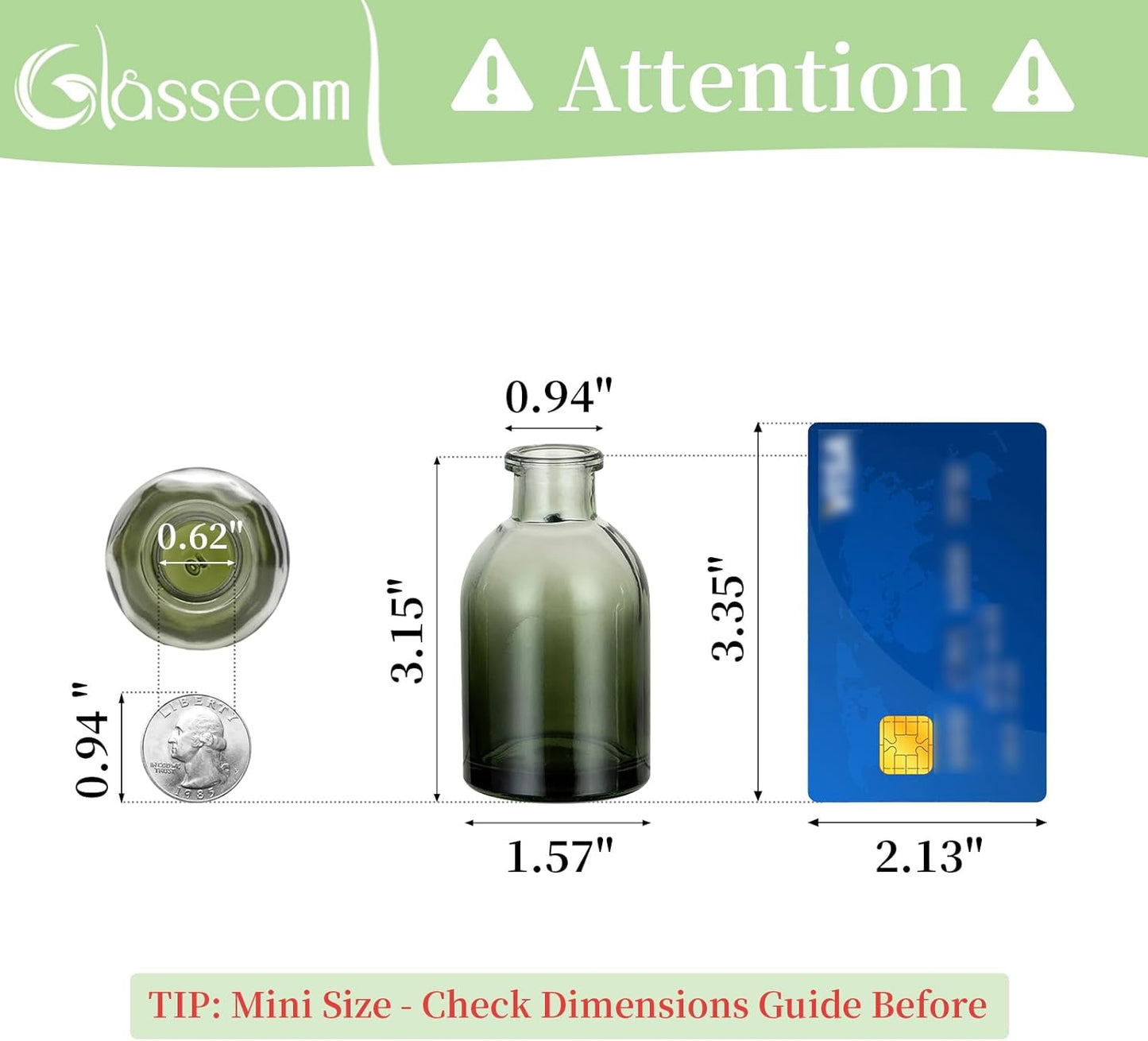 Glasseam Mini Bud Vases for Centerpieces: Clear Small Flower Vase Set of 20 Cute Tiny Glass Table Centerpieces Modern Wedding Birthday Party Baby Shower Dining Room Decoration Green