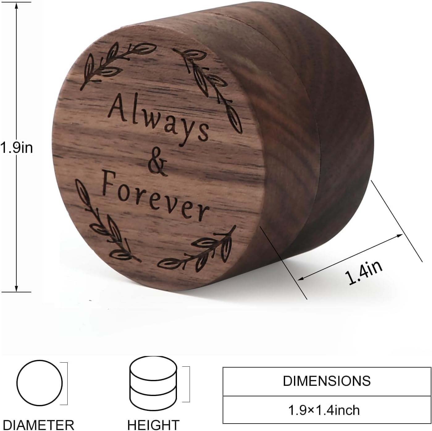 Ring Box, Wooden Ring Box for Wedding Ceremony Ring Bearer Box, Engagement Ring Holder Gift for Anniversaries day, Birthday Gift (Always&Forever)