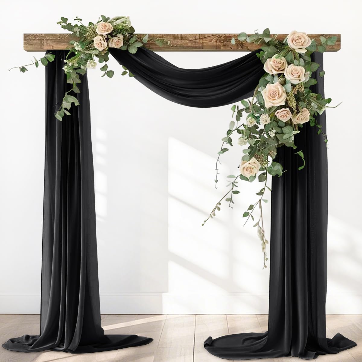 Black Fall Halloween Elegant Arch Draping Fabric Outdoor 1 Panel 29" × 20Ft Sheer Chiffon Curtain Drapes for Wedding Ceremony Birthday Party Garden Brunch