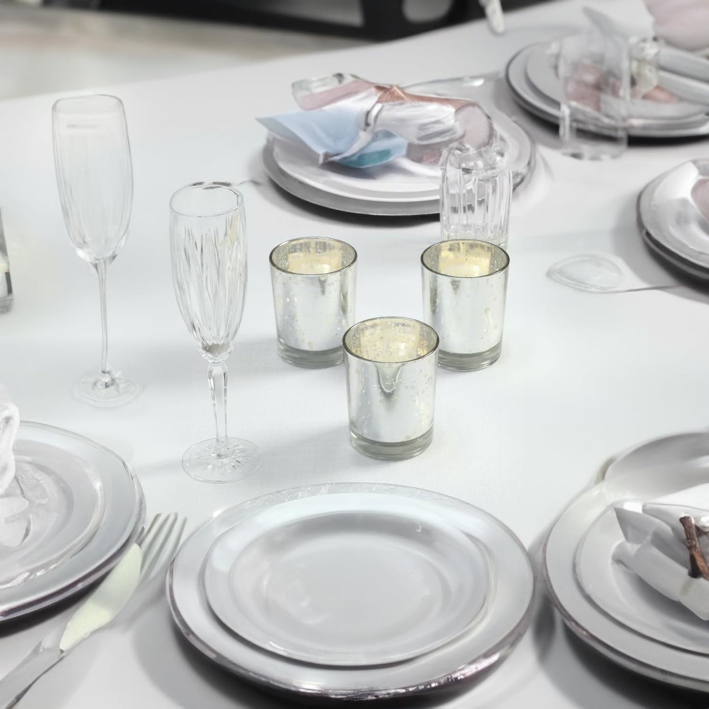 WGV Silver Speckled Tea Light Votive Candle Holder 2.2x2.75, Small Tiny Utility Cylinder Mercury Glass Vase, Home Accent Decor, 1 Pc