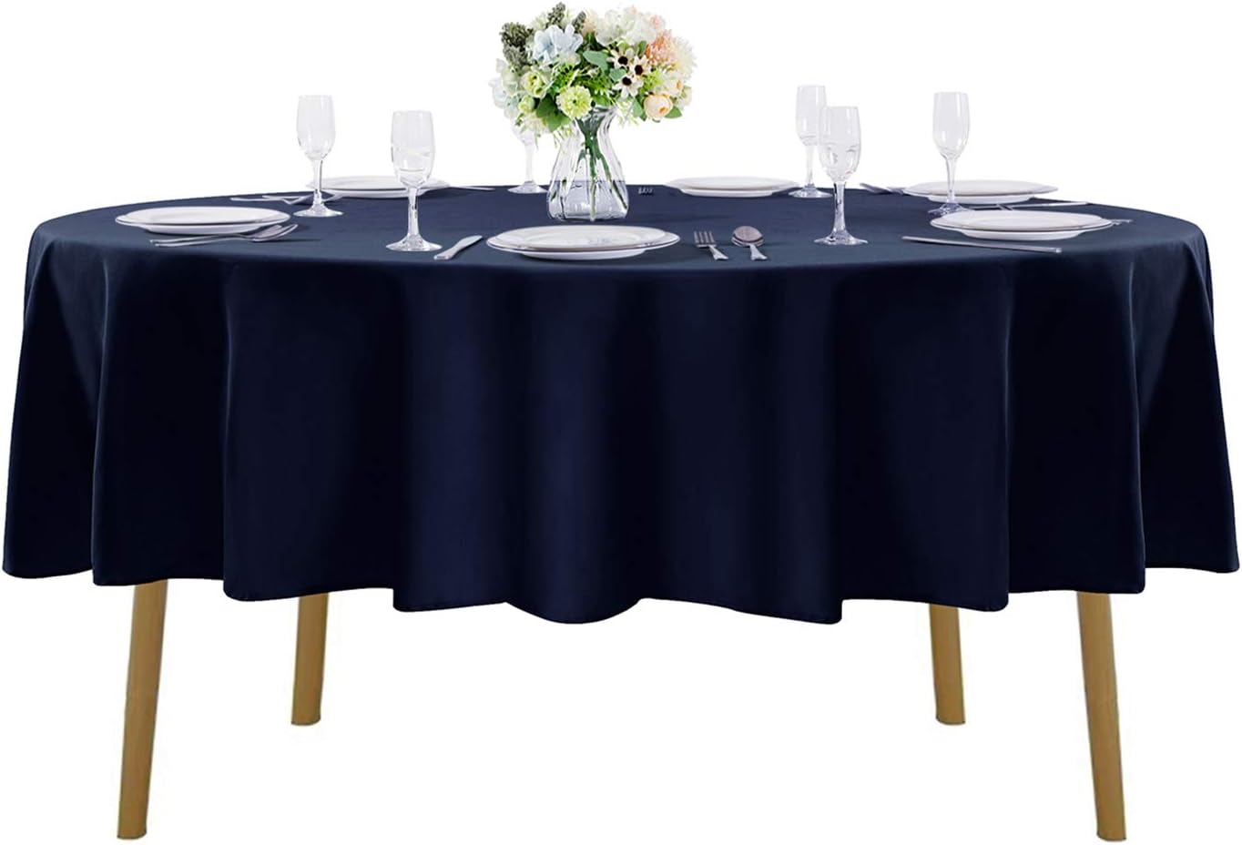 60 inch Round Tablecloth Washable Polyester Table Cloth Decorative Table Cover for Wedding Party Dining Banquet（60 inch,Navy）