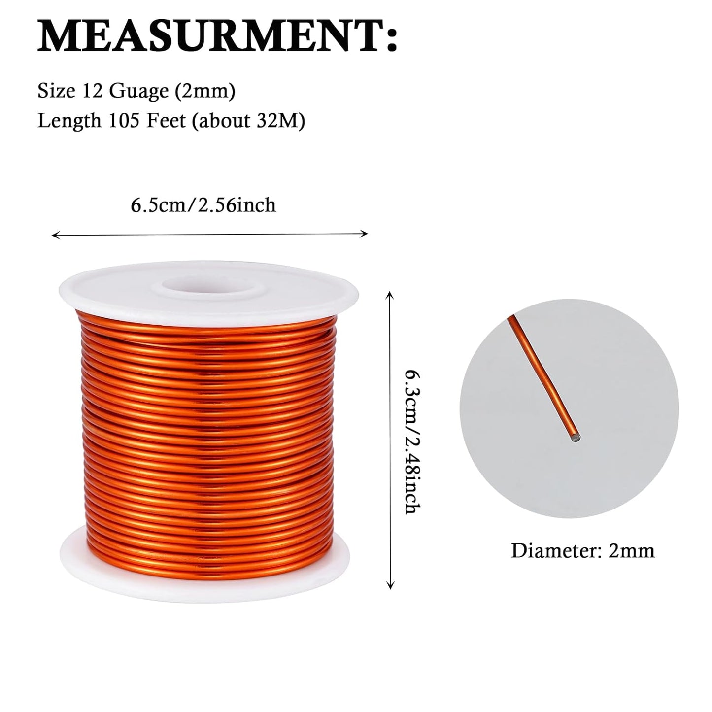 12 Gauge Orange Aluminum Craft Wire (105FT) - Anodized for Jewelry Making, Beading Floral, Plant Gardening, Sculpting & Modeling Craft Wire (Orange #12, 2mm)