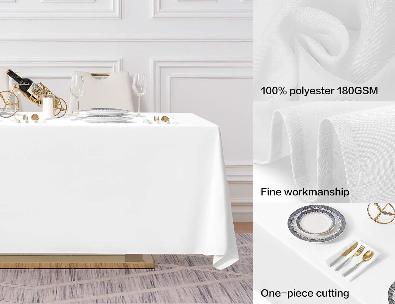 Surmente 5 Pack White Rectangle Tablecloth 90 x 132-inch Rectangular Polyester Table Cloth for Weddings, Banquets, or Restaurants