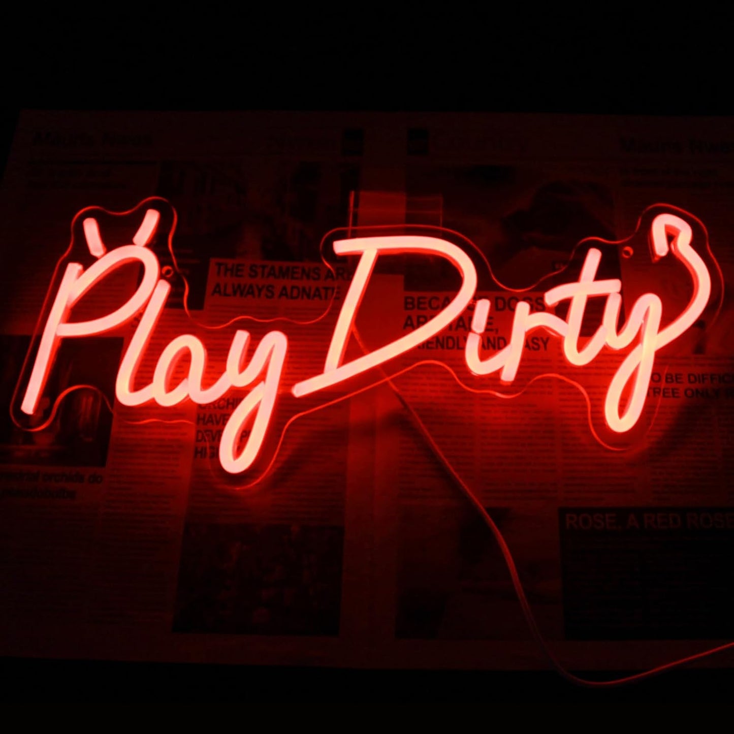 Play Dirty Neon Sign Red Letter LED Neon Lights Signs Devil Neon Signs for Wall Decor Satan Neon Lights for Bedroom Dimmable Red Words Neon Light Up Sign for Bar Man Cave Party Decor