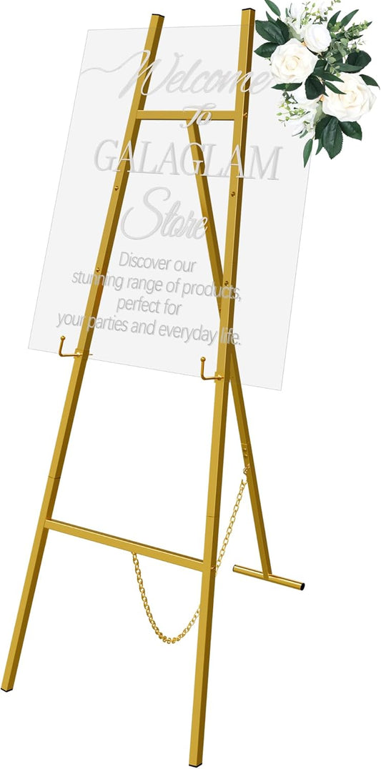 Gold Easel Stand for Signs, Metal Decorative Easels for Wedding Heavy Sign Posters Home Display Painting, Artist Easel for Painting Canvas