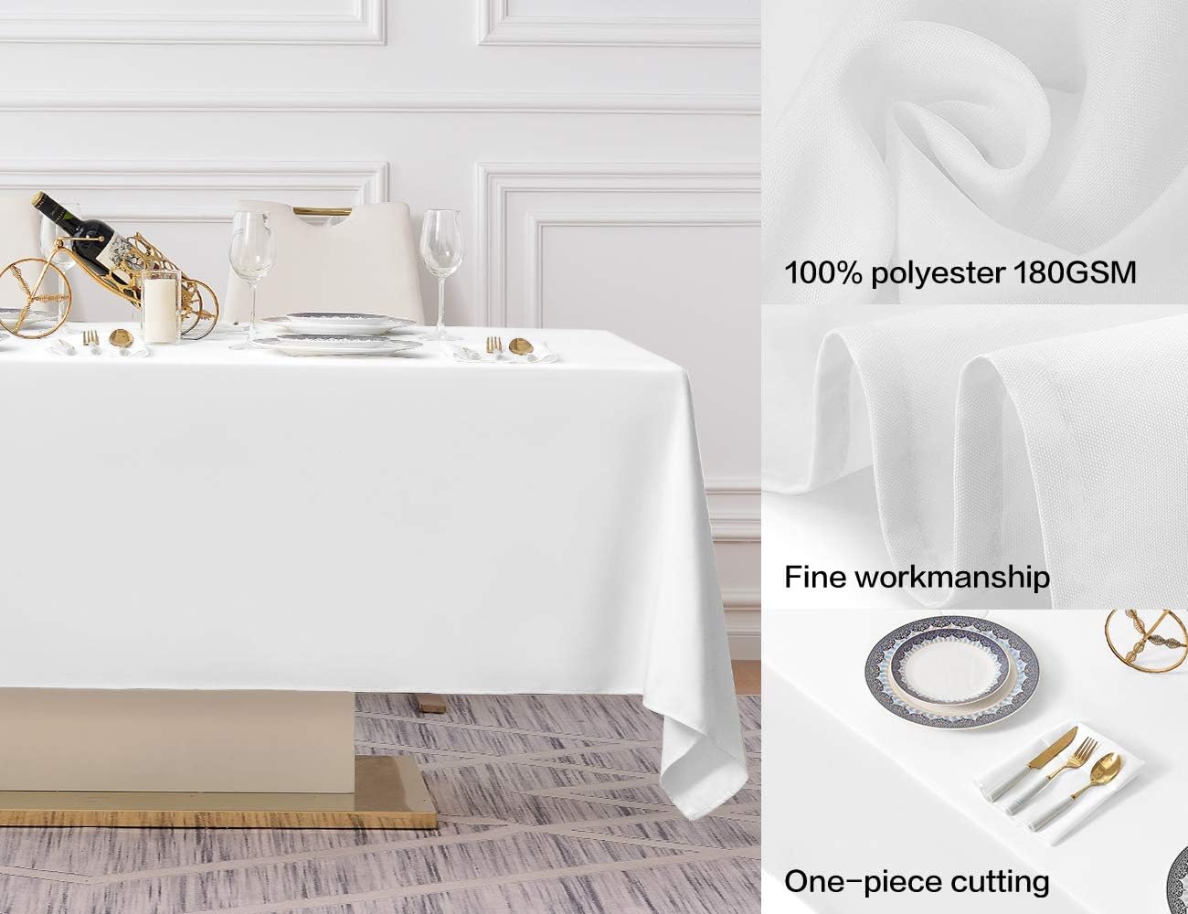 Surmente White Rectangle Tablecloth 60 x 102-inch Rectangular Polyester Table Cloth for Weddings, Banquets, or Restaurants