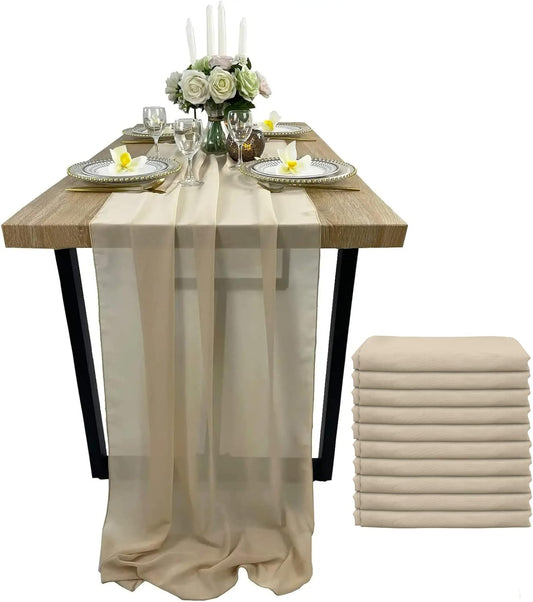 EHLDekol 10 Packs Chiffon Table Runners 27 x 120 inches Romantic Sheer Wedding Table Runner Top Table Bridal Party Decoration