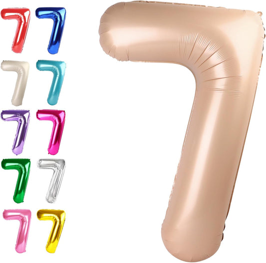 Digital Number 7 Light Brown Birthday Balloon 40 Inch, Foil Balloons for 7 17 27 70 77 Party Decorations Supplies, Light Brown Mylar Numbers Balloon for Seven Wedding Anniversary